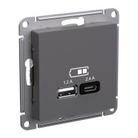 ATN001439 - ATLASDESIGN USB РОЗЕТКА А+С, 5В/2,4А, 2х5В/1,2А, механизм, БАЗАЛЬТ, Systeme Electric