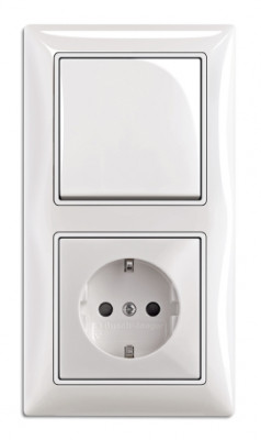 ABB Блок: Выключатель 1-клавишный с розеткой 2к+з, цвет - белый, серия Basic55