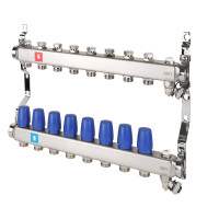 Коллектор без расходомеров, c дренажным краном и краном Маевского, 8 вых., MS.608.06