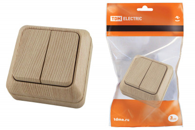 Выключатель 2-кл. открытой установки IP20 10А, сосна "Ладога" TDM Electric, SQ1801-0044