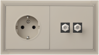 Блок на 2 поста -розетка электрическая и аккустическая розетка, Rikett, серия CLASSIC, цвет Латте