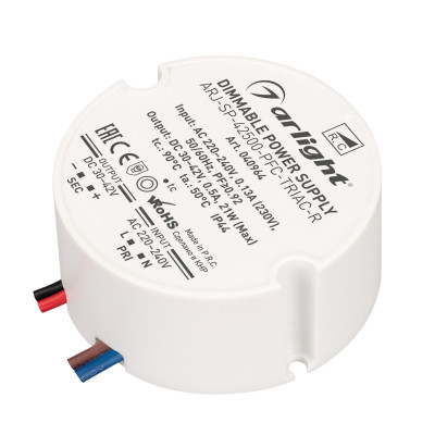 Блок питания ARJ-SP-42500-PFC-TRIAC-R (21W, 30-42V, 500mA) (Arlight, IP44 Пластик, 5 лет), 040964