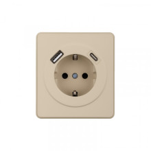KRANZ ROUND Розетка 1-ая с/з с/у з/ш 16А с USB A+C быстрой зарядки 5В/3А шелк, с 1-пост. рамкой, KR-78-0704-7