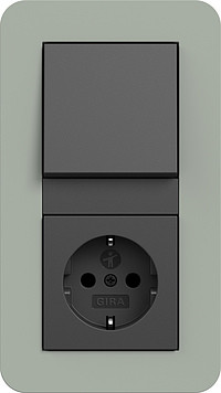 Gira Блок: Выключатель 1-клавишный с розеткой 2к+з, матовый антрацит - Серо-зеленый, серия E3