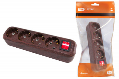 Колодка розеточная 4 гнезда 2П+3 с выключателем16А 250В "Эко" (бук) TDM Electric, SQ1806-0066