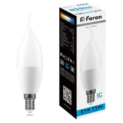 Лампа светодиодная, (11W) 230V E14 6400K на ветру C37T, LB-770, Feron 25952