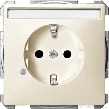 SD Розетка с индикатором, шторк., полем для надписи 2К+З 16А 250В~, беж.