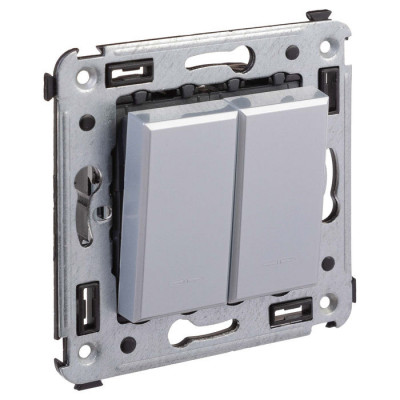 4404114 - ДКС Переключатель двухклавишный в стену, "Avanti", "Закаленная сталь"