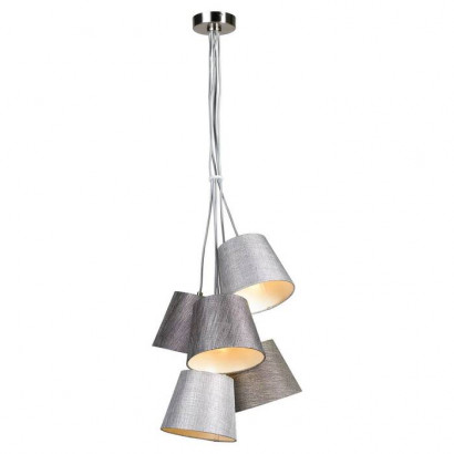 LUSSOLE MARTINEZ Подвесной светильник, цвет основания - матовый никель, плафон - ткань (цвет - серый), 5x40W E14, LSP-8071