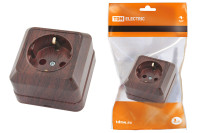 Розетка 2П+З открытой установки IP20 16А, бук "Ладога" TDM Electric, SQ1801-0034