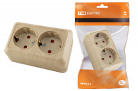 Розетка двойная 2П+З открытой установки с з/ш IP20 16А, сосна "Ладога" TDM Electric, SQ1801-0056 Розетка двойная 2П+З открытой установки с з/ш IP20 16А, сосна "Ладога" TDM Electric, SQ1801-0056