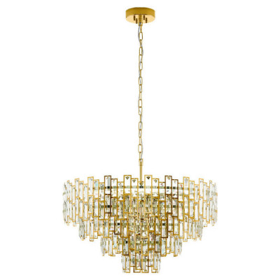 39614 Подвес CALMEILLES, 10x25W(E14), ?780, H1590, сталь, латунь/хрусталь, прозрачный