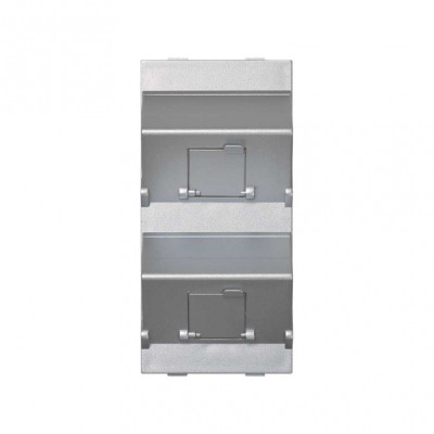 Simon Connect Алюминий Плата наклонная со шторками на 2 модуля MD (RJ45, оптоволокно), Cima-модуль 52x108мм, S80B-8