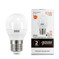 Лампа Gauss Elementary Шар 10W 710lm 3000K Е27 LED 1/10/100, 53210 Лампа Gauss Elementary Шар 10W 710lm 3000K Е27 LED 1/10/100, 53210