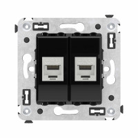 DKC Компьютерная розетка RJ-45 без шторки в стену, кат.6А двойная экранированная, "Avanti", "Черный квадрат"