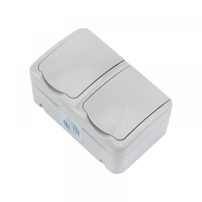 Блок горизонтальный 2 розетки Mini OG IP54 с/з, о/у, серый KRANZ, KR-78-0806