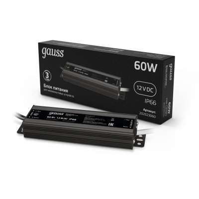 Блок питания Gauss 60W 12V IP66 1/20, 202023060