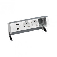 Simon 400 Настольный x4 розеточный блок, 2x2P+E, 2xUSB з/у, 1 пустой модуль, Алюминий,, 42422000-133