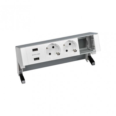 Simon 400 Настольный x4 розеточный блок, 2x2P+E, 2xUSB з/у, 1 пустой модуль, Алюминий,, 42422000-133