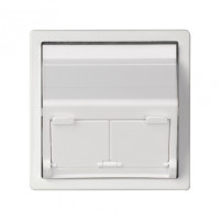 Simon 82 Розетка наклонная для передачи данных со шторками на 2 разъема RJ45 белого цвета, 82579-30