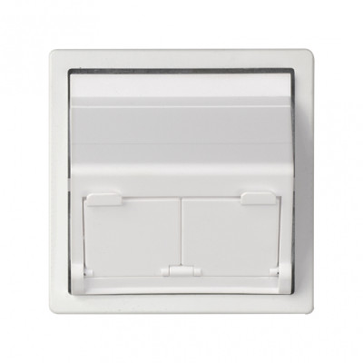 Simon 82 Розетка наклонная для передачи данных со шторками на 2 разъема RJ45 белого цвета, 82579-30