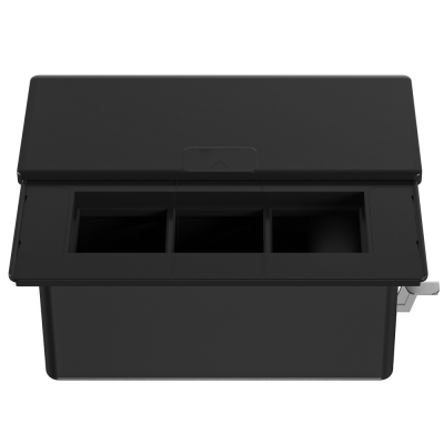 Donel Настольный встраиваемый розеточный блок с сдвижной крышкой 6 мод. (3 мод. 45х45), черный, DDSB6SCB