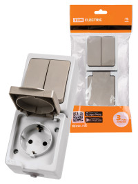 Блок комбинированный (вертикальный) выключатель 2-кл. + розетка 2П+З с з/ш БКВР IP54 "Вуокса" TDM Electric, SQ1803-0013