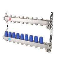 Коллектор без расходомеров, c дренажным краном и краном Маевского, 9 вых., MS.609.06