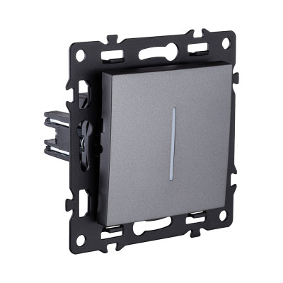 Выключатель кнопочный 1-клавишный 10А/250В с LED подсветкой, серый Kollinger Asthetik AS-012GY