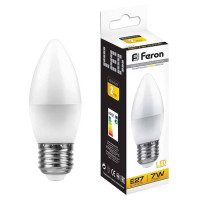 Лампа светодиодная, (7W) 230V E27 2700K C37, LB-97, Feron 25758