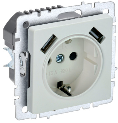 BRITE Роз. с з/к/ш 16А с USB A+A 3,1А РЮш10-2-БрЖ жемч. IEK, BR-R14-16-U21-D31-K36