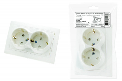 Розетка двойная 2П+З с защ. шт. 16А 250В белая "Таймыр" (пром. упак., бакелит. основание) TDM Electric, SQ1814-0518