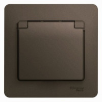 РОЗЕТКА с заземлением со шторками с крышкой, в сборе,16А IP20, ШОКОЛАД