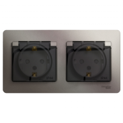 РОЗЕТКА двойная с заземлением, со шторками, в сборе, IP44, ПЛАТИНА