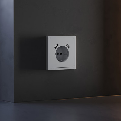 Накладка для розетки с заземлением и защитными шторками, с USB A+A, S70 (серый), VLS000916