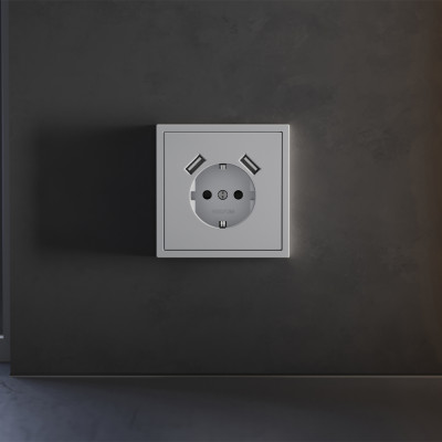 Накладка для розетки с заземлением и защитными шторками, с USB A+A, S70 (серый), VLS000916