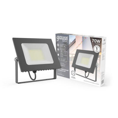 Прожектор Gauss BASIC 70W 6300lm 6500K 200-240V IP65 графитовый LED 1/10, 688100370