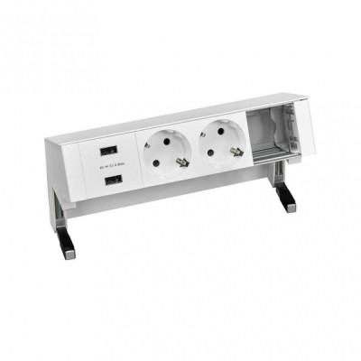 Simon 400 Настольный x4 розеточный блок, 2x2P+E, 2xUSB з/у, 1 пустой модуль, белый,, 42422000-130