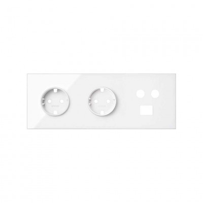 Simon 10020303-130 Кит 3 поста, фронт. Накладка на 2 розетки Schuko + 1 розетку TV + 1 розетку RJ45 цвета белый глянец S100