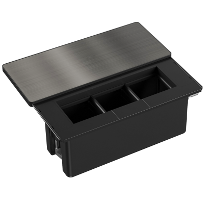 Donel Настольный встраиваемый розеточный блок с сдвижной крышкой из стали 6 мод. (3 мод. 45х45), черный, DDSB6SCBS
