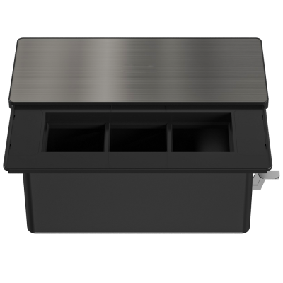 Donel Настольный встраиваемый розеточный блок с сдвижной крышкой из стали 6 мод. (3 мод. 45х45), черный, DDSB6SCBS