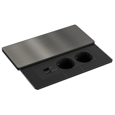 Donel Настольный встраиваемый розеточный блок с сдвижной крышкой из стали 6 мод. (3 мод. 45х45), черный, DDSB6SCBS