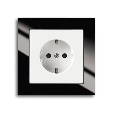 ABB Розетка 2к+з, вставка - белый, рамка - черный, серия Busch-axcent