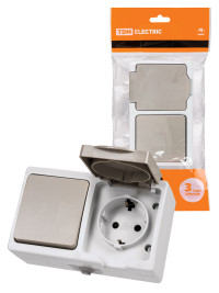 Блок комбинированный (горизонтальный) выключатель 1-кл. + розетка 2П+З с з/ш БКВР IP54 "Вуокса" TDM Electric, SQ1803-0010