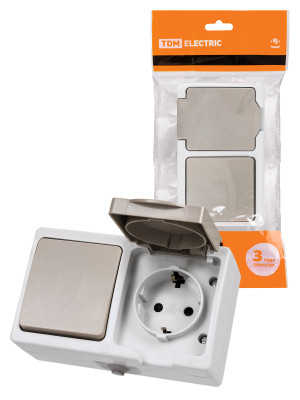 Блок комбинированный (горизонтальный) выключатель 1-кл. + розетка 2П+З с з/ш БКВР IP54 "Вуокса" TDM Electric, SQ1803-0010