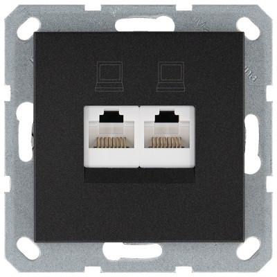 Интернет розекта 2х терминальная 6 категория, цвет антрацит, G6108B, Jasmart