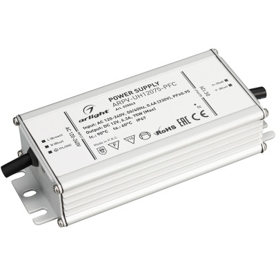 Блок питания ARPV-UH12075-PFC (12V, 6.3A, 75W) (Arlight, IP67 Металл, 7 лет), 025043