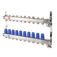 Коллектор без расходомеров, c дренажным краном и краном Маевского. 10 вых., MS.610.06