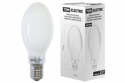 Лампа ртутная высокого давления прямого включения ДРВ 160 Вт Е27 TDM Electric, SQ0325-0019