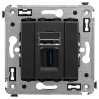 4412303 - ДКС USB 3.0 розетка одинарная в стену, тип А-А, "Avanti", "Черный матовый"